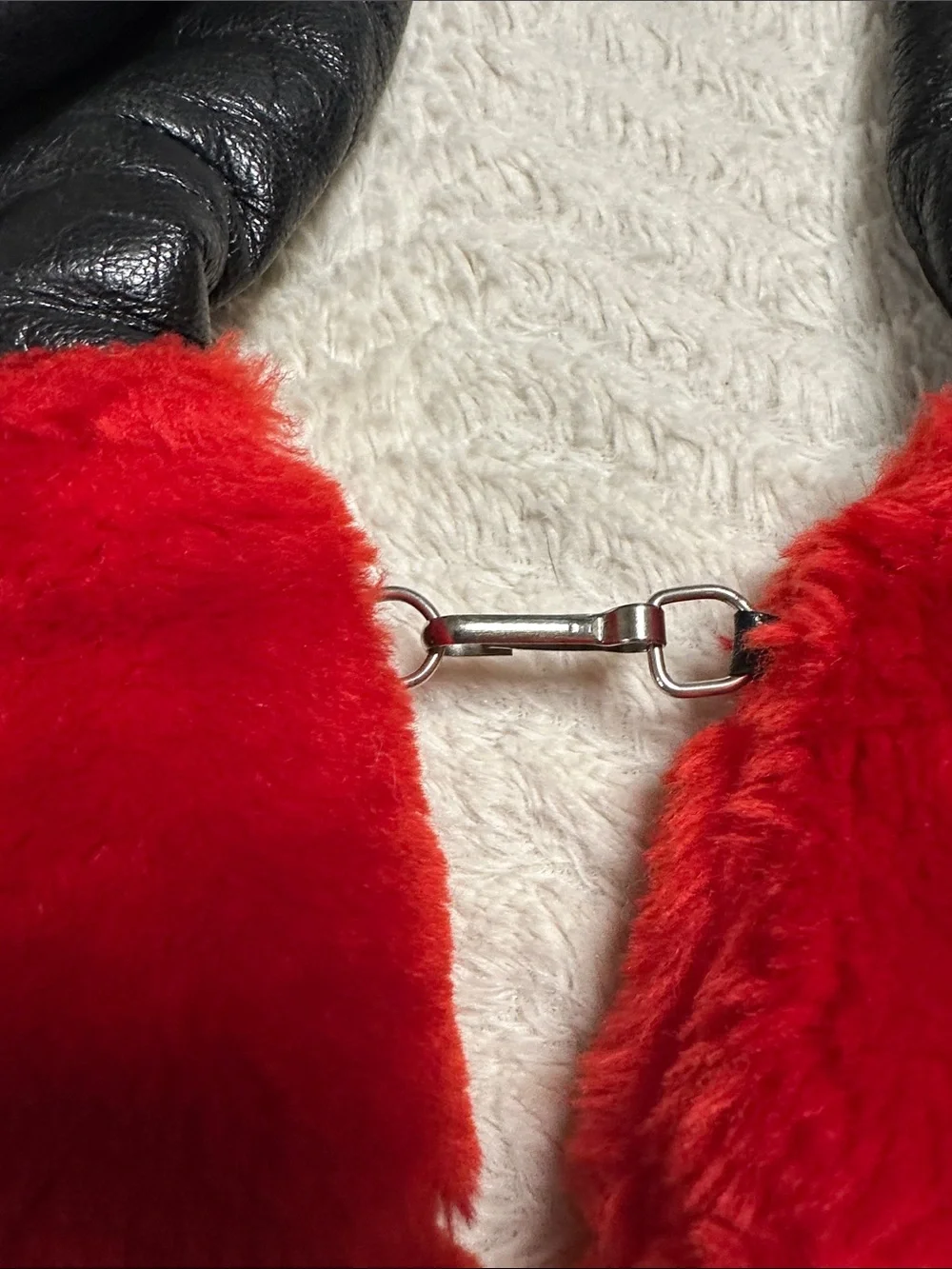 Red Faux-Fur Cuff Black Leather Mittens - Super Cute,  Warm and durable , Medium